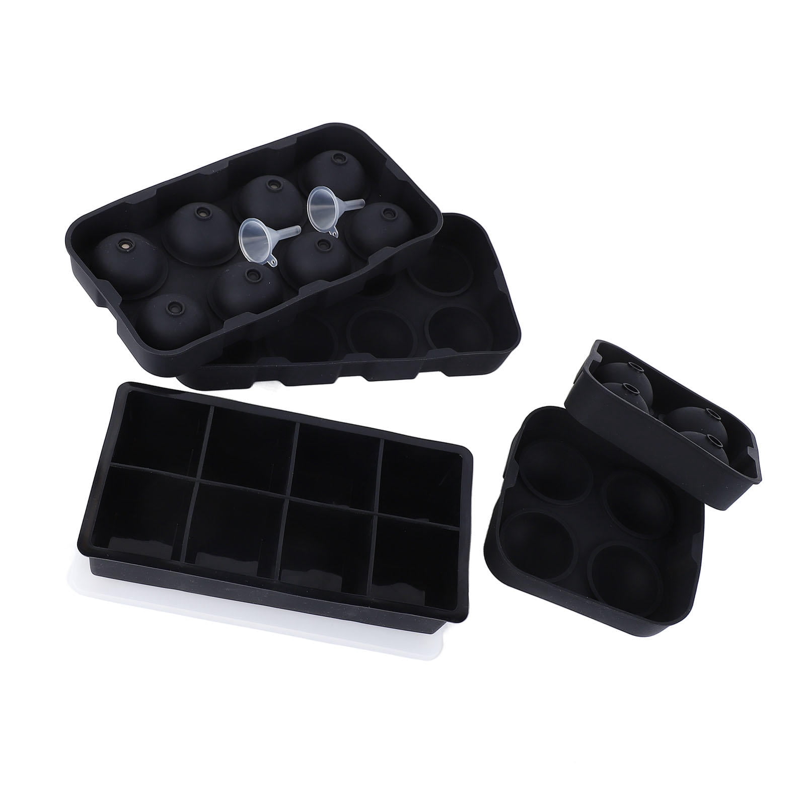 YAHHU Large Silicone Ice Cube Tray with 8 Ball & 4 Square Molds, Lid, Easy Ice Removal for Cocktails & Whiskey