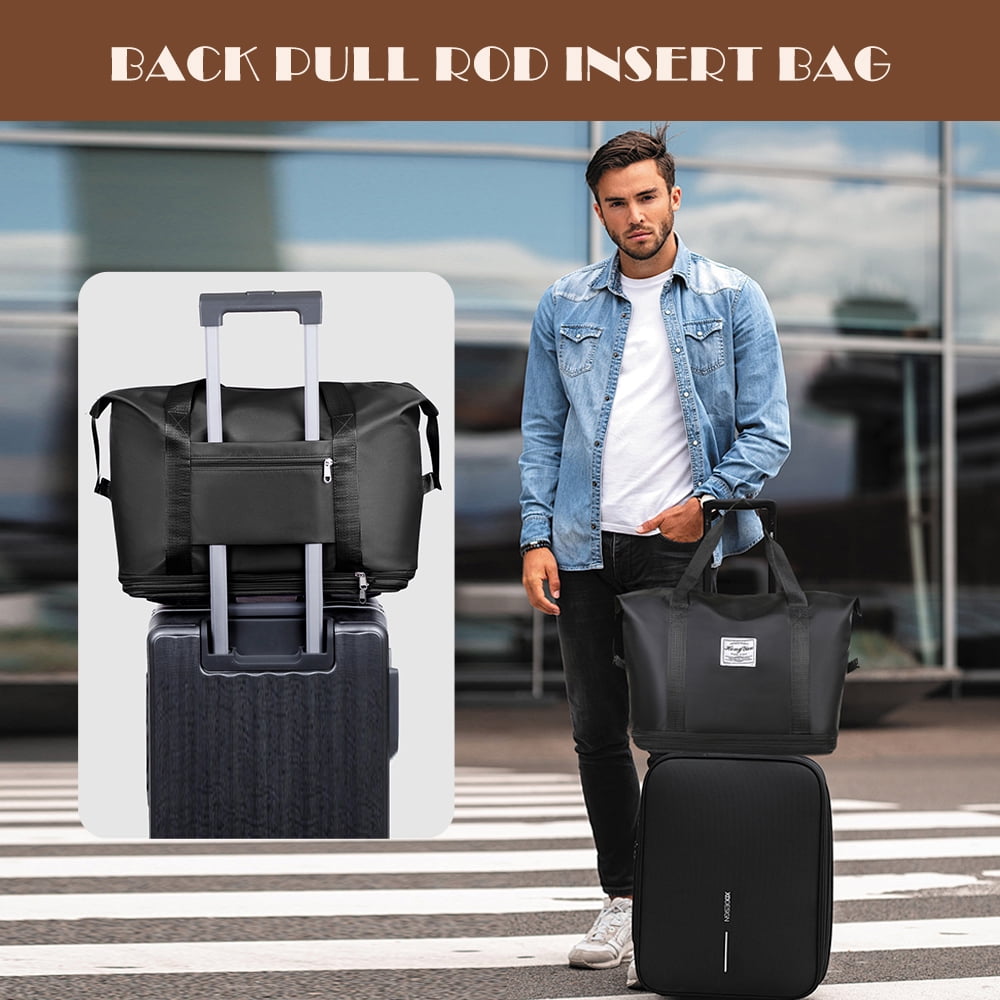 Youersen Duffle Bag with Wheels, Expandable Rolling Ideal Carry-on for Travel Adventures, Black, Adult