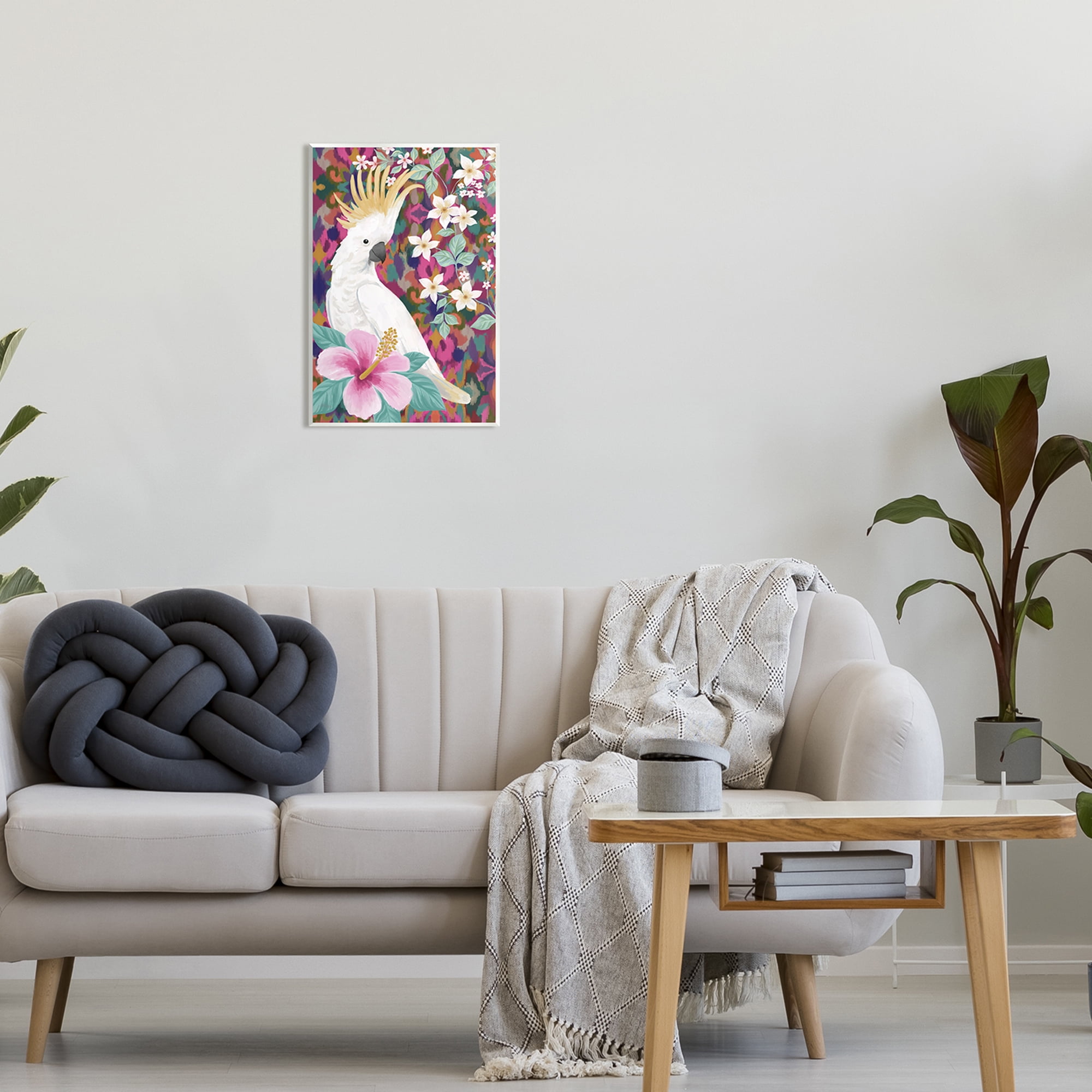 Stupell Industries Cockatoo with Floral Hibiscus Animals & Insects Painting Unframed Art Print Wall Art, 13 x 19