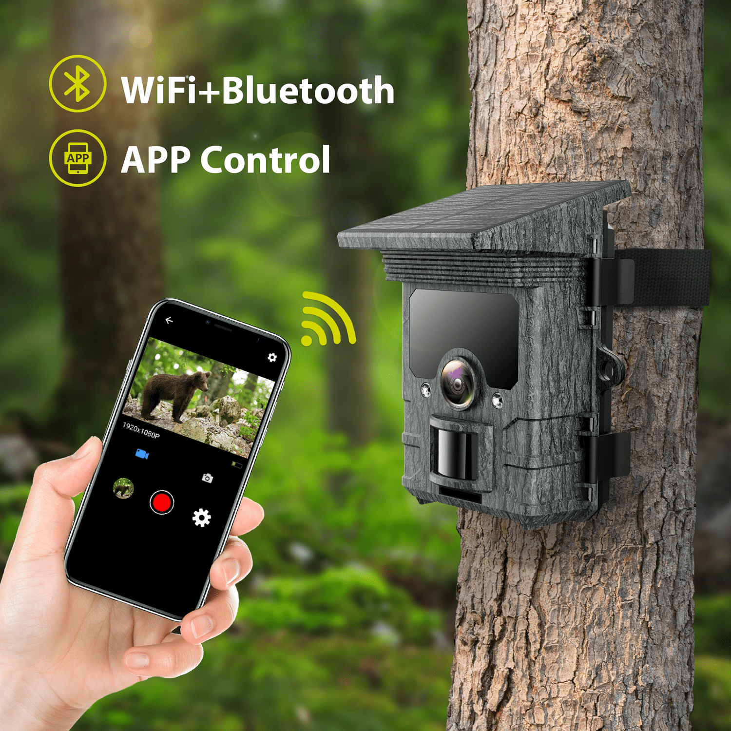CAMPARK Solar Trail Camera 85MP 4K WiFi Hunting Game Camera Night Vision 0.1s Motion Activated Waterproof