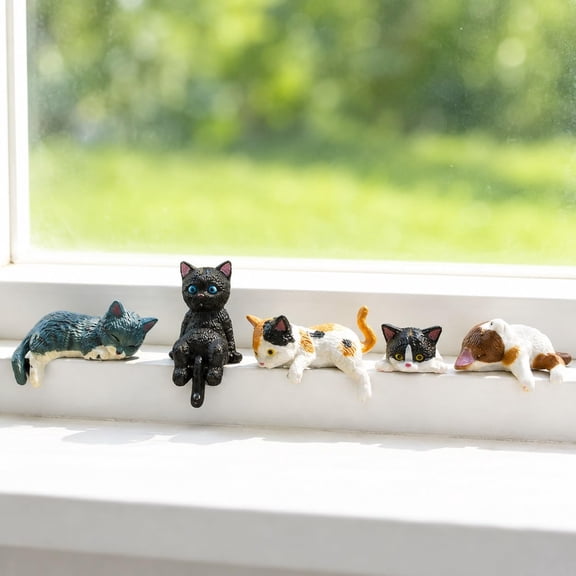 Emotional Support Desk Cats, Mini Cat Figurines for Computer Monitor, Kawaii Desk Accessories, Cute Cat Car Dashboard Decor & Rear View Mirror, Funny Office Pets Gifts for Girl(D)