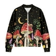 thumbnail image 4 of COEQINE Women's Bomber Jacket Zip Up Varsity Jackets with Pockets, Casual Fashion Motorcycle Coats Cropped Tops Stand Collar Outerwear Windbreaker, X-Large, Mushroom Snail Floral Starry, 4 of 7