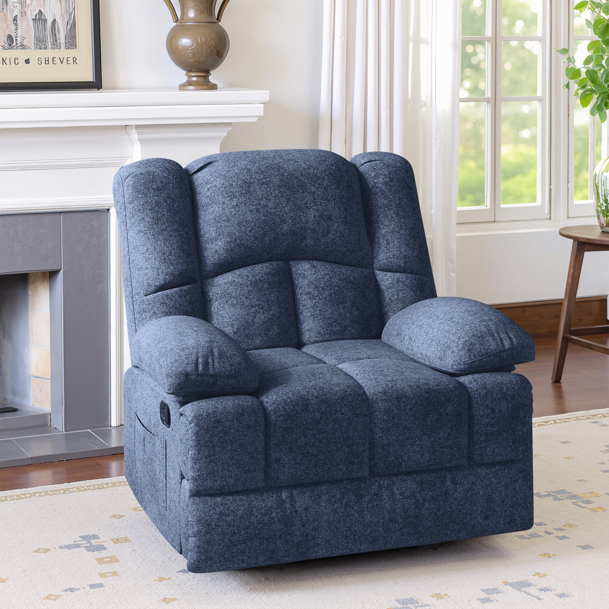 MAYEERTY Blue Oversized Rocking Recliner Sofa for Adults, Chenille, Ergonomic, Perfect for Living Room