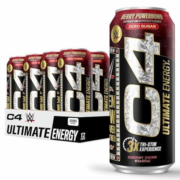 C4 Ultimate x WWE  Pre Workout Sugar Free Energy Drink  Tri-Stim Experience with 300mg Caffeine   TeaCrine   Dynamine  Berry Powerbomb  16oz Pack of 12