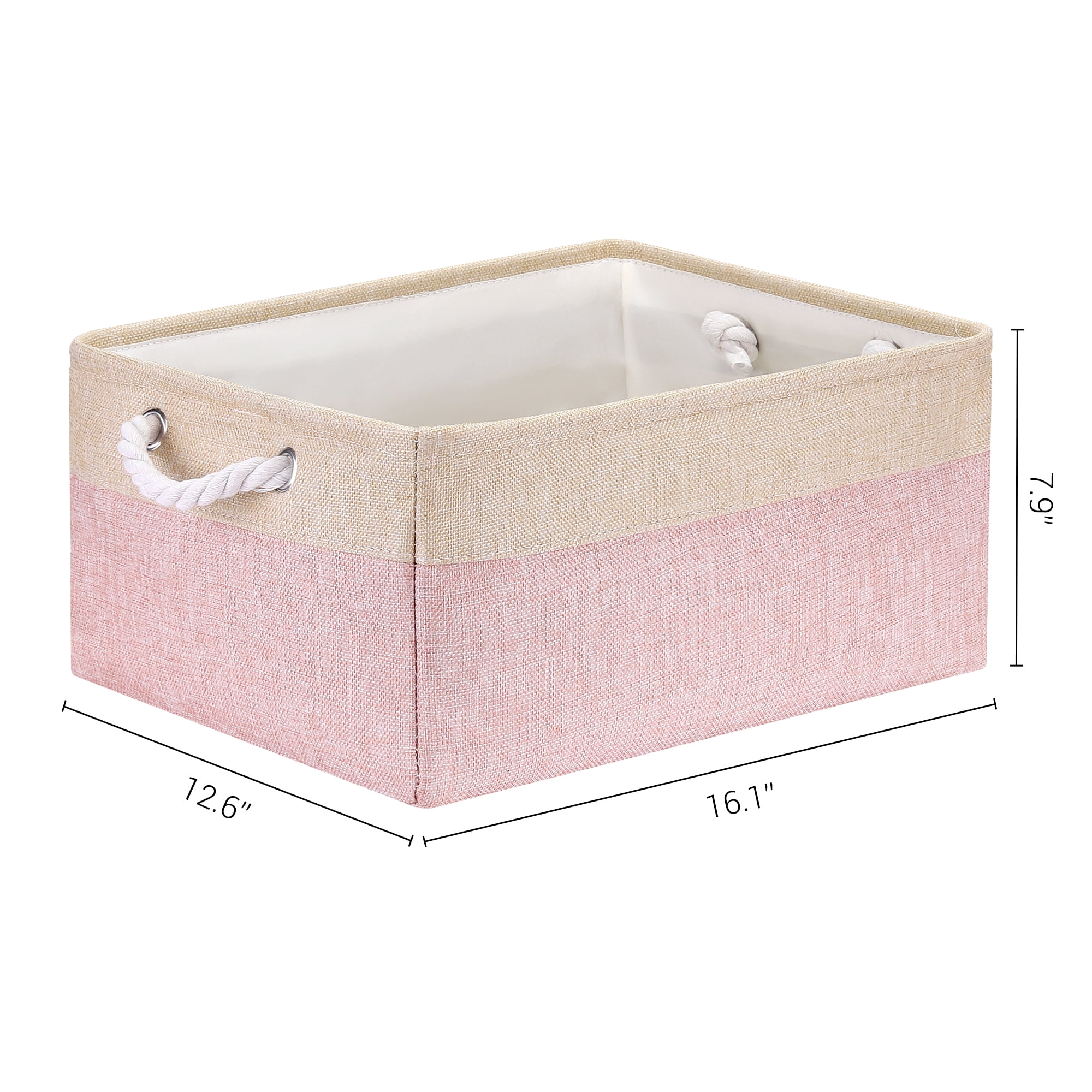 Unique Bargains Storage Bin with Handle Fabric Cube Pink/Beige 16*12.5*8in