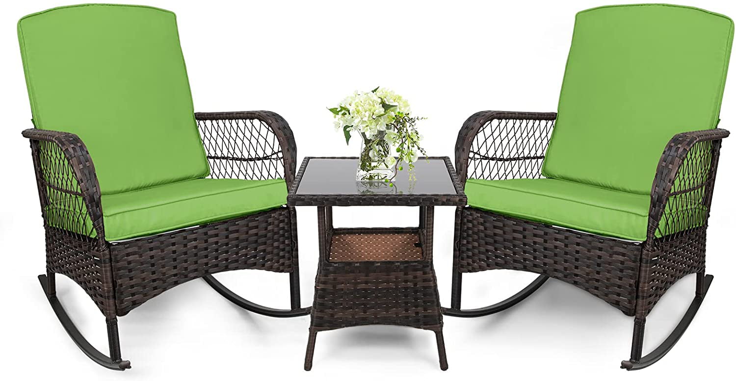 Patio Wicker Furniture Set 4 Cushions Porch Conversation Set Include 2 Rocking Chairs A : Black, Red GIODIR 3 Piece Outdoor Rocking Bistro Set Glass-Top Coffee Table for Poolside Lawn Garden 