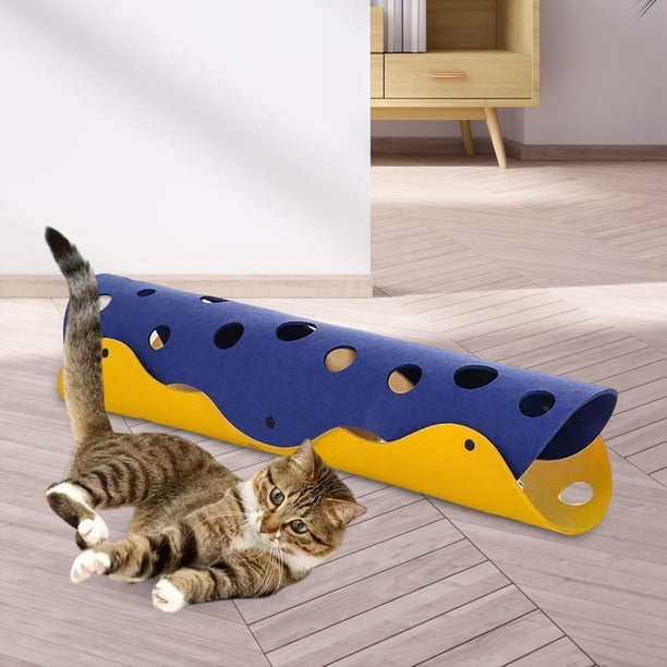 para gatos, tubo plegable, juguetes interactivos para mascotas, nido de gato, de casa con pompón de fieltro deformable para animales Amarillo azul Yinane Gato Túnel