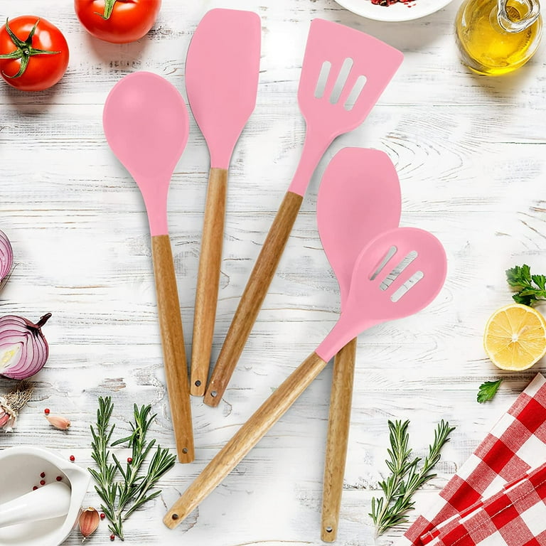 Silicone Cooking Utensils Set with Wood Handle Heat Resistant