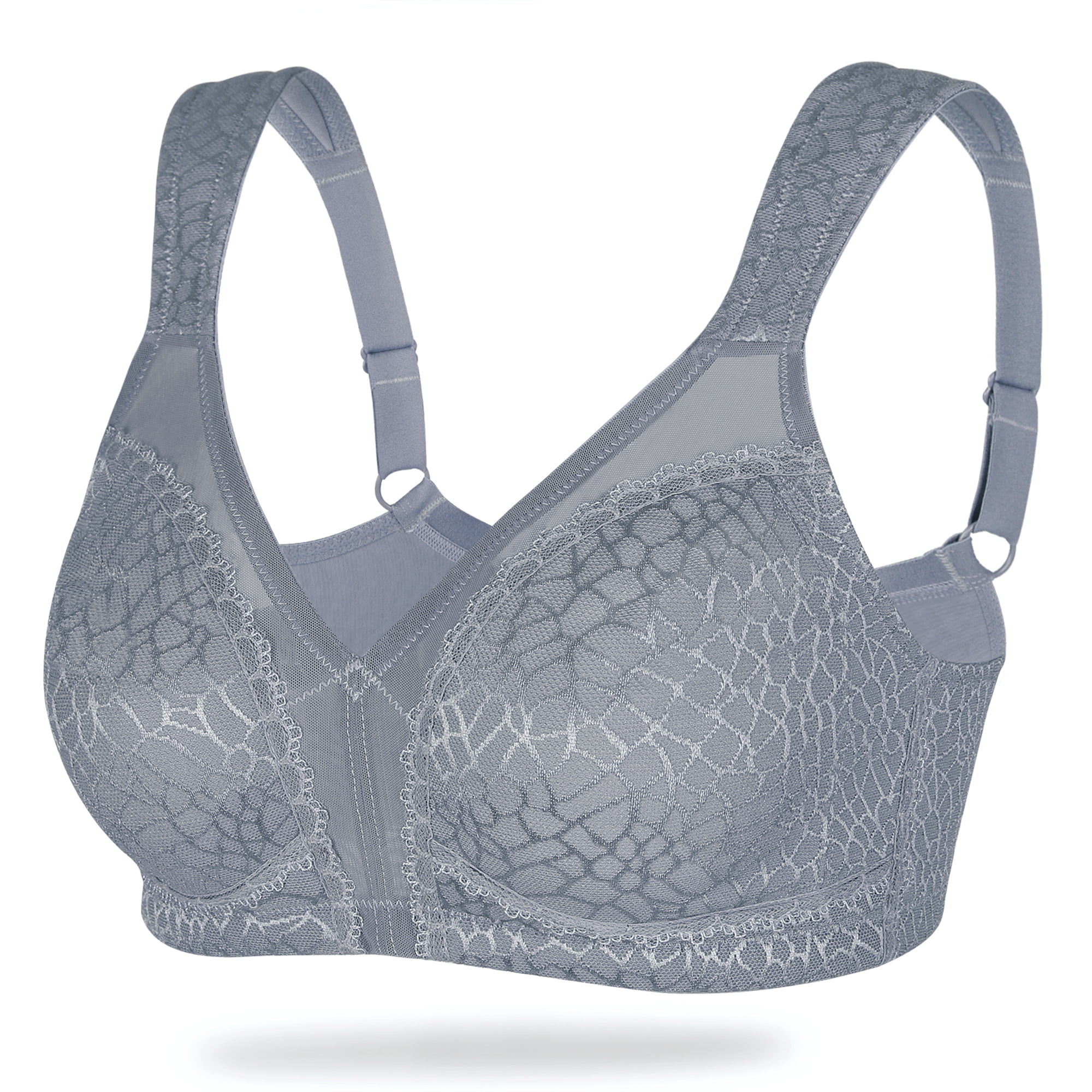 Exclare Women's Full Coverage Plus Size Comfort Double Support Unpadded  Wirefree Minimizer Bra(Blue,44C) 
