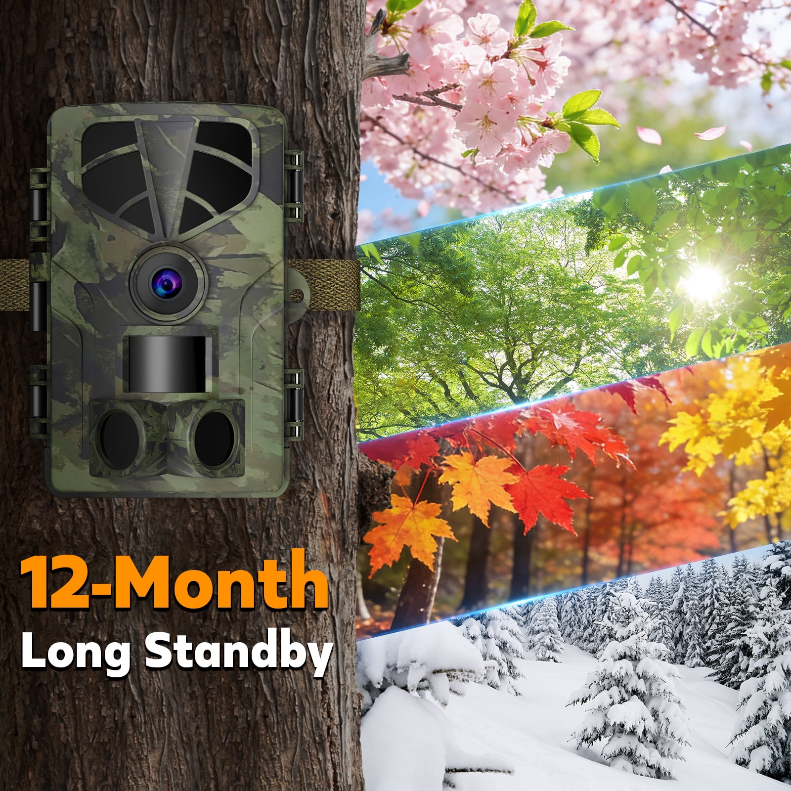 QUNSE Trail Camera, WiFi Bluetooth 60MP/8K Game Camera with 0.2s Trigger, No-Glow Night Vision 65ft, 120° Wide Angle, IP66 Waterproof, 2" Screen, 8GB SD Card Included