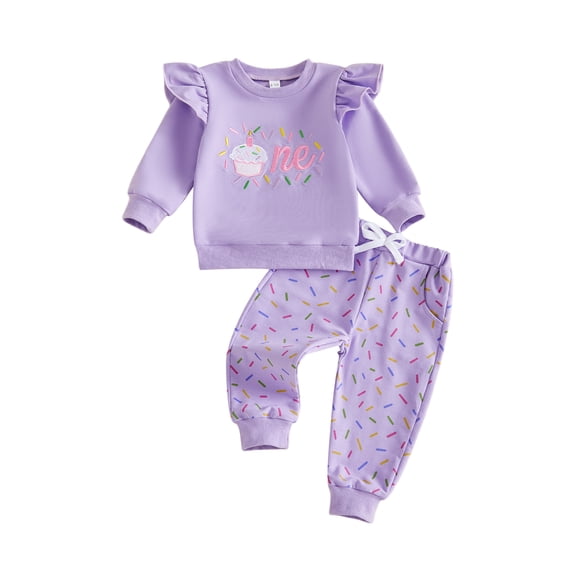 Cjfdfy Newborn Baby Girls One Birthday Outfit First Birthday Ruffle Long Sleeve Cake Embroidery Tops And Colorful Elastic Waist Pants Set Cute 1St Birthday Fall Winter Clothes Set