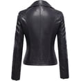 thumbnail image 2 of Women's Genuine Lambskin Black Leather Jacket Motorcycle Slim fit Biker Jacket W222, 2 of 3