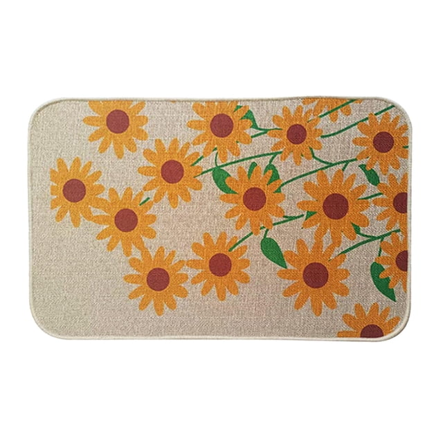 Abbracc 16x47inch Linen Flower Pattern Bath Mat Doormat Water Absorbent for Bedrooms