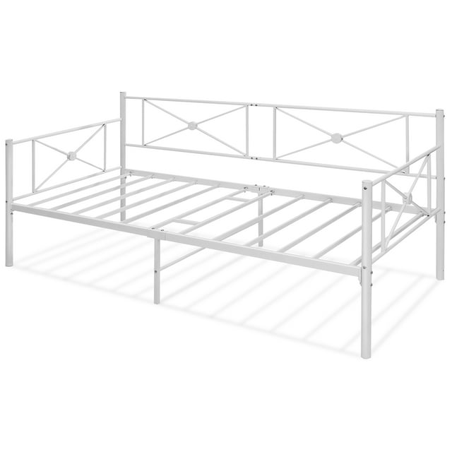 Costway Cadre de Lit de Repos en Métal pour Lit Simple avec Lattes, Base de Matelas Classique, Canapé-Lit, Blanc