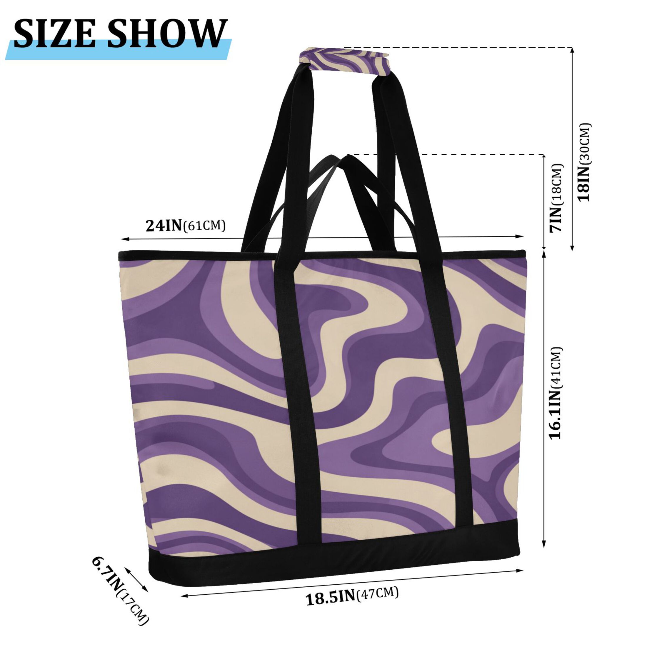 Extra-Large Wide Opening Design Capacity Hand-Held Ice Pack Thickened Insulation Layer For Long-Lasting Cold Retention For Outdoor Shopping Picnics And Camping Purple Creamy Pattern