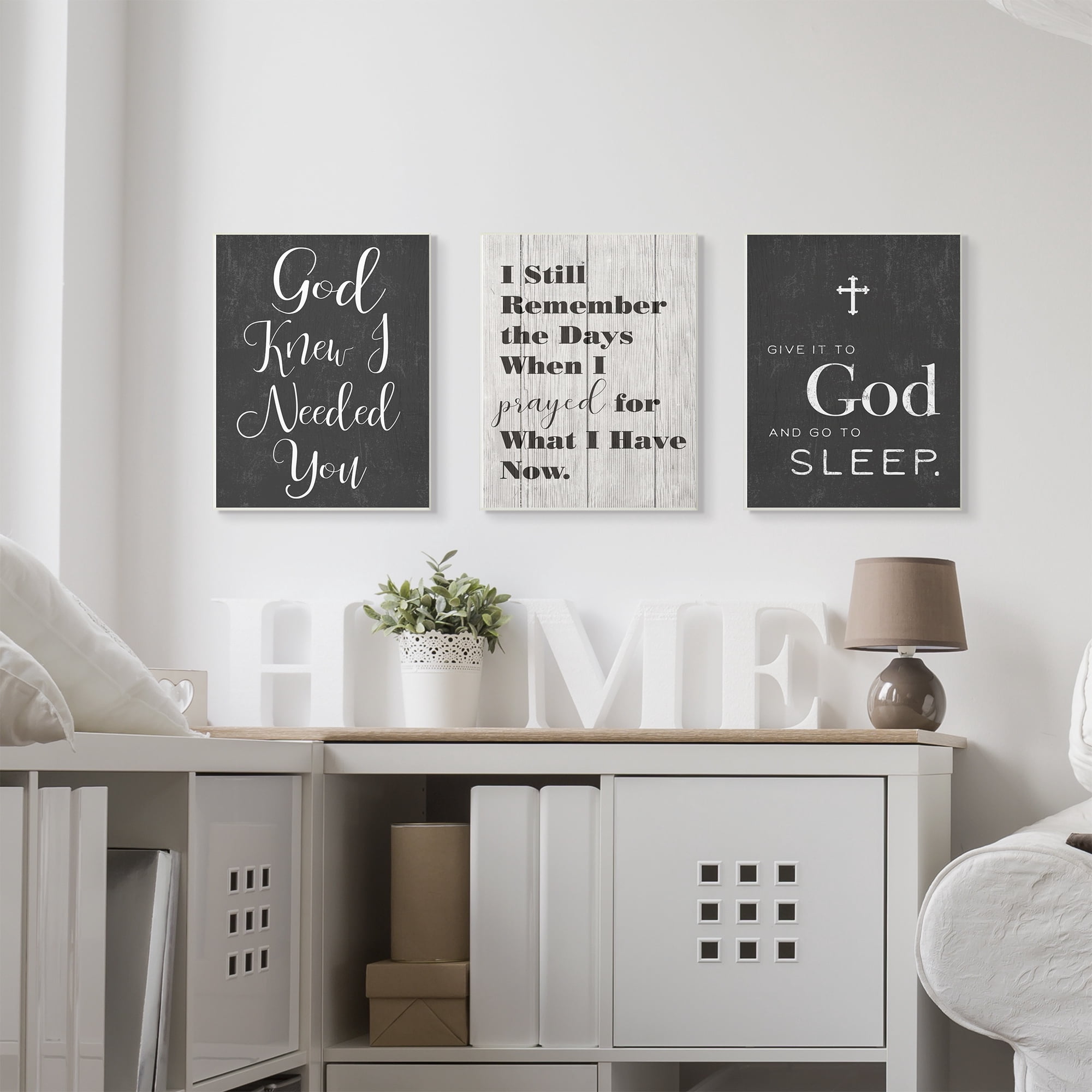 The Stupell Home Decor Collection God Knew I Needed You' Black and White Script Typography Stretched Canvas Wall Art, 16 x 1.5 x 20