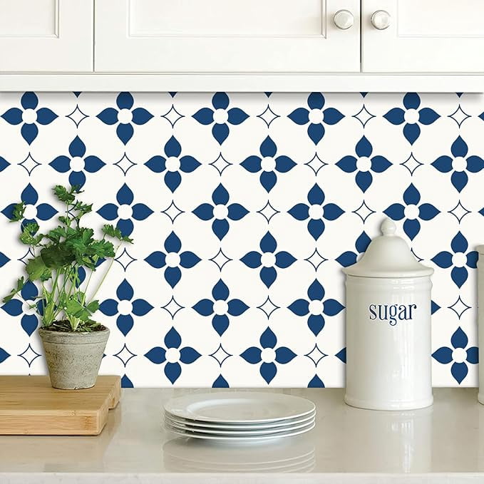 MORCART Peel and Stick Floor Tile Star Waterproof Vinyl Flooring DIY Flooring for Bathroom, Kitchen, Fireplace, Pet House, Stairs, Bedrooms, Wall, Store(20PCS,7.87" x 7.87",dark blue+white)