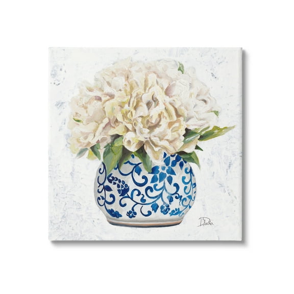 Stupell Industries Round White Floral Blooms Ornate Patterned Vase Painting Gallery Wrapped Canvas Print Wall Art, Design by Patricia Pinto