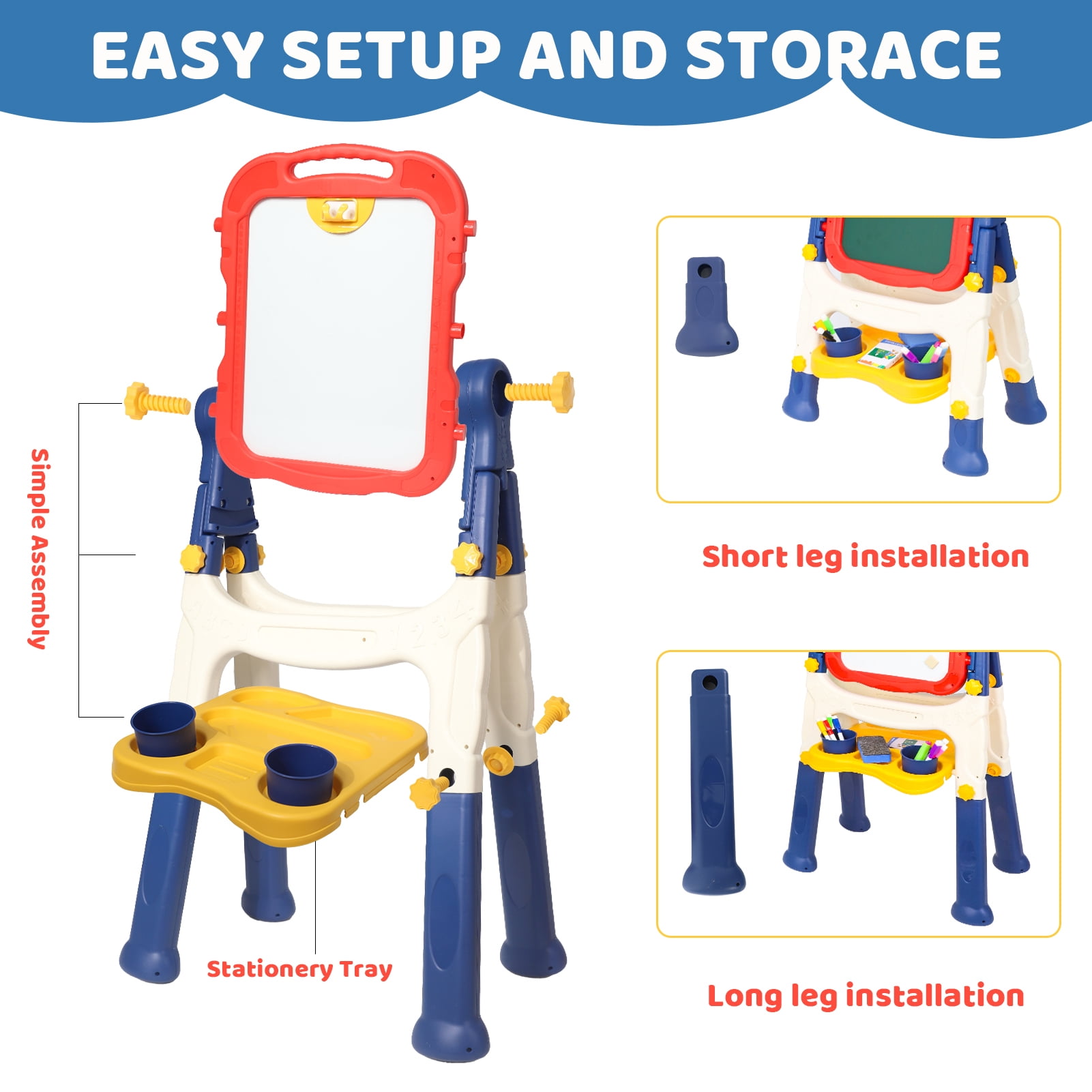 Kids Easel for Toddlers Age 3+, Art Magnetic White Board & Chalkboard Double Side Adjustable Stand, Drawing Writing Learning Educational Toy for 3 4 5 Year Boys Girl Birthday Gifts, Blue