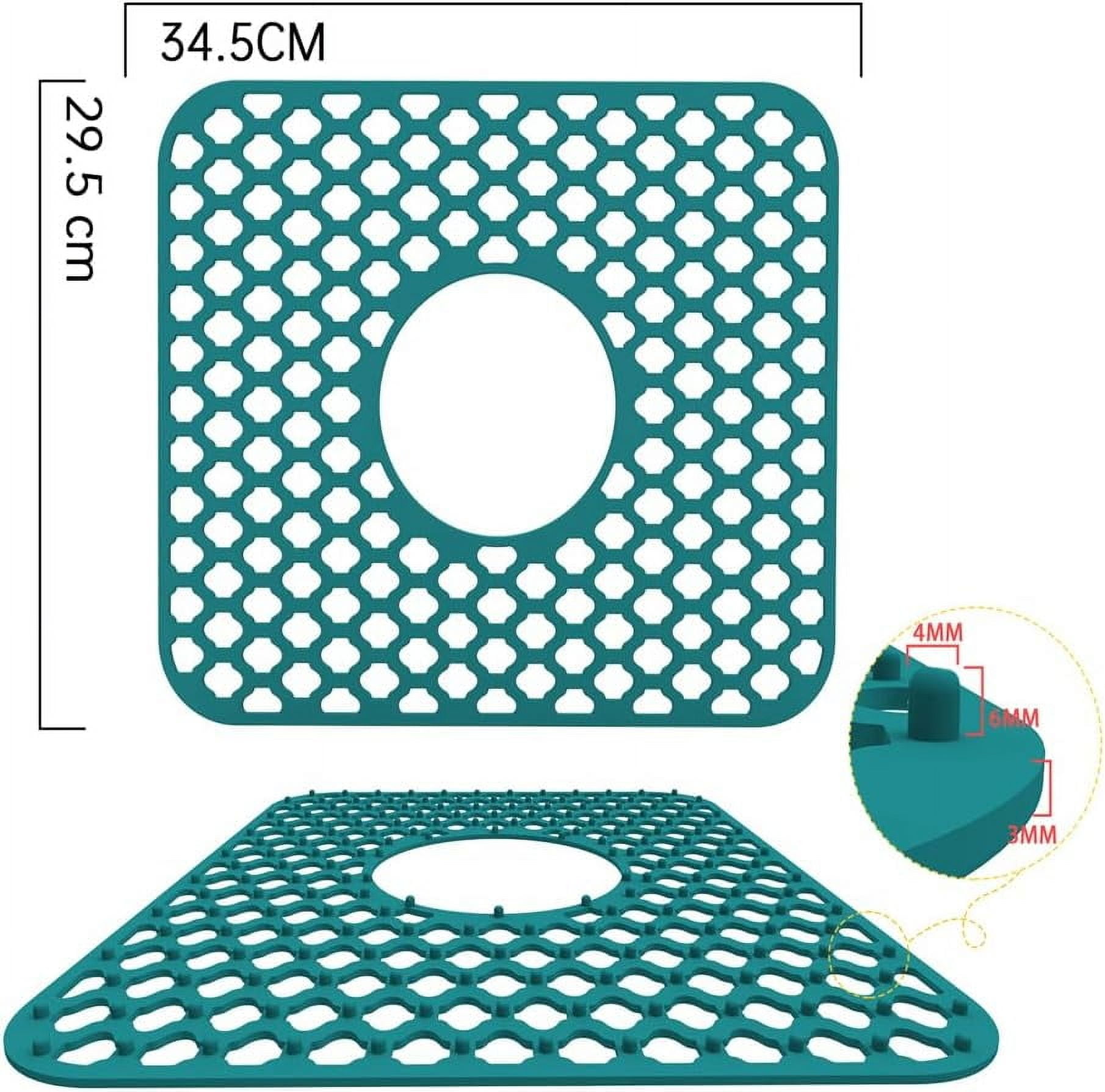 1PCS Kitchen Sink Mat, Anti Slip Silicone Drain Sink Protectors, Dishes Drying Mat Filter Mesh Grid Non-Slip Foldable for Bottom of Farmhouse Stainless Steel Porcelain Sink(Grey,Side Hole)