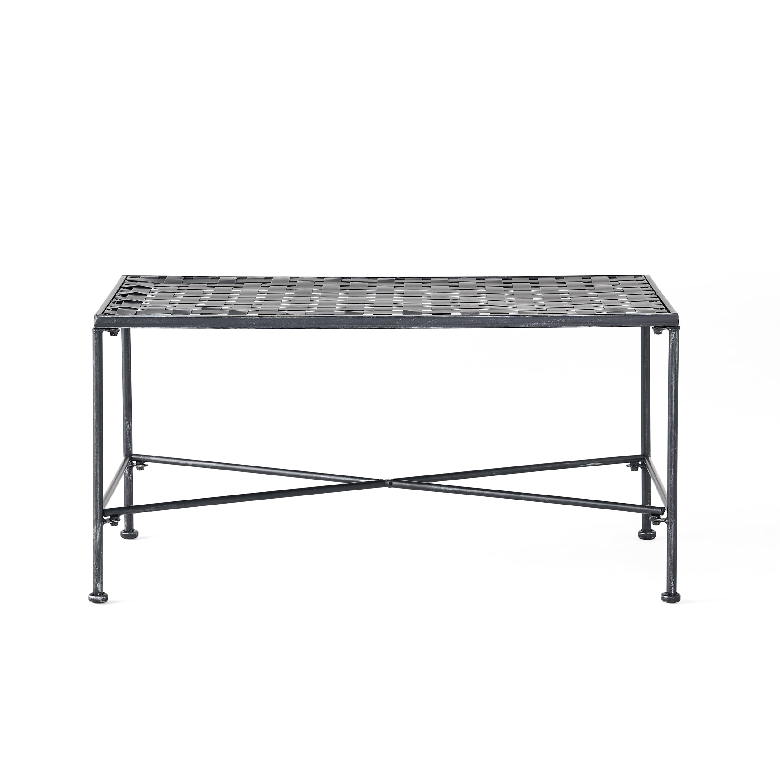 Outdoor Iron Frame Coffee Table, Simple Leisure Center Table for Patio Garden, Black Brush Silver