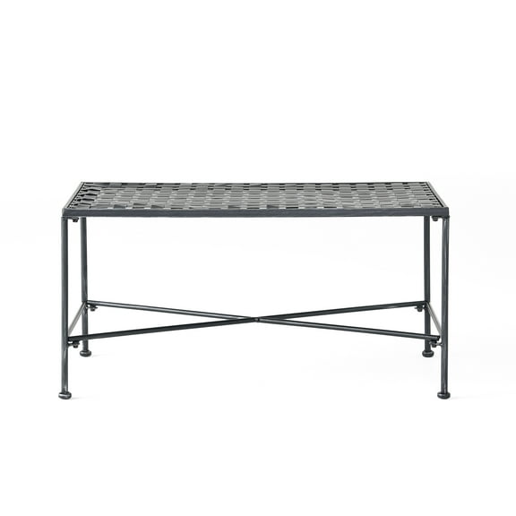 GDF Studio Abilene Rectangle Iron Coffee Table, Black Brush Silver Finish