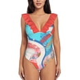 thumbnail image 2 of A Few Seconds To Summer New Print Swimwear Deep-V Ruffle Swimsuit One Piece Swimsuit Beach Wear Monokini Floral Winter Colors, 2 of 5