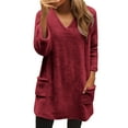 thumbnail image 2 of Wlynlyn Womens Sweatshirts Fuzzy Fleece V Neck Long Sleeve Tops Fall Casual Warm Solid Color Pullover with Pockets, 2 of 10