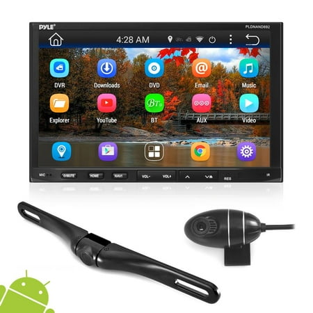 PYLE PLDNANDVR695 - Double Din Car Receiver System - 7” Touchscreen Android Stereo with DVD and CD Player - 1080p DVR Dash Cam and Rearview Backup Camera with Web, App, GPS, Navigation and (Best Bluetooth Car App For Android)