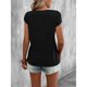 thumbnail image 5 of Top de manga de pétalo para mujer, camiseta informal con cuello en V, color liso, elegante, holgada, camiseta básica de verano, color negro M, 5 of 7