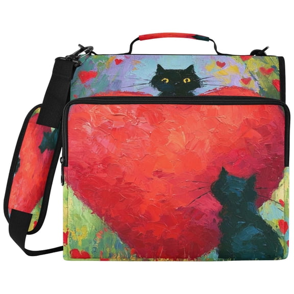 Heart-black Cats Printed Zipper Binder with Handle&Shoulder Strap 2 inch 3 Ring 500 300 Sheet Capacity File Folder Organizer