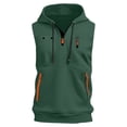 thumbnail image 4 of Dresfit Mens Hoodie Sleeveless Zip Up Tank Tops Drawstring Quarter Zip Vintage Sweatshirt Summer 2026 Big and Tall Solid Color Bodybuilding Hawaiian Tanks Dark Green 3XL, 4 of 5