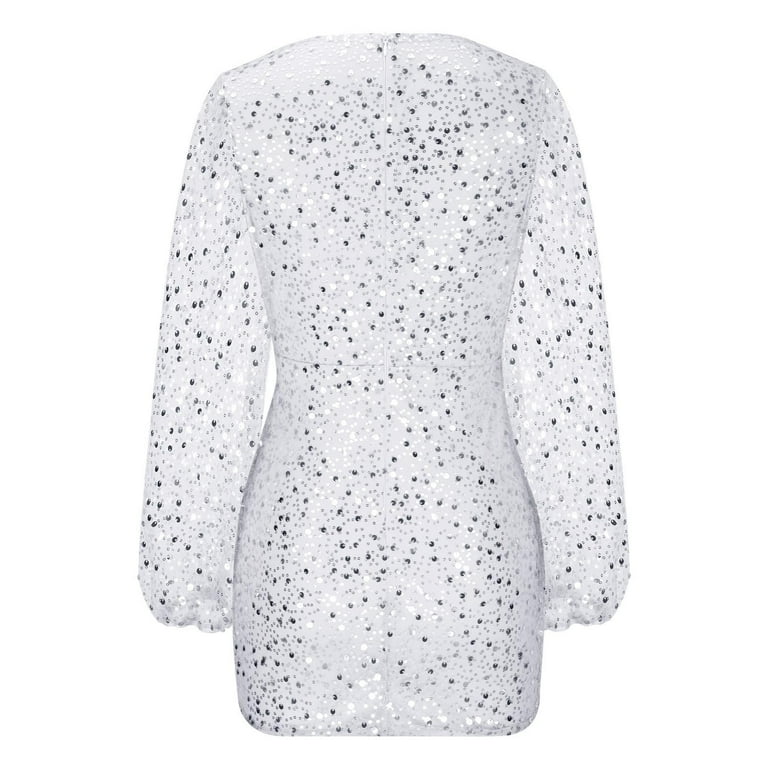 Sequin Long Sleeve Homecoming Dresses for Teens Slim V Neck Mini Cocktail  Gown Tight Glitter Party Dress - Walmart.com