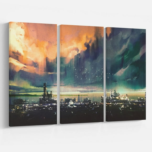 Design Art Sci Fi City Watercolor Canvas Print