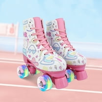 SHIBAILI Light up Roller Skates for Unisex Adult Teen,White Cartoon,Free Skate,Indoor Outdoor, Beginner Shoes(8.5)