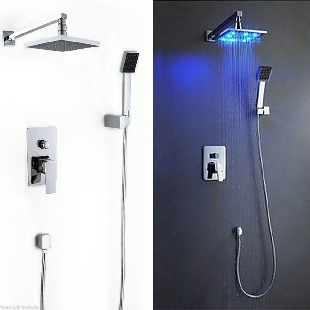Finihen Shower Faucet Set, Shower Head, 8 Inch LED Rainfall Shower Head Arm Control Valve Handspray Shower Faucet Set, White Finihen Shower Faucet Set, Shower Head, 8 Inch LED Rainfall Shower Head Arm Control Valve Handspray Shower Faucet Set, White