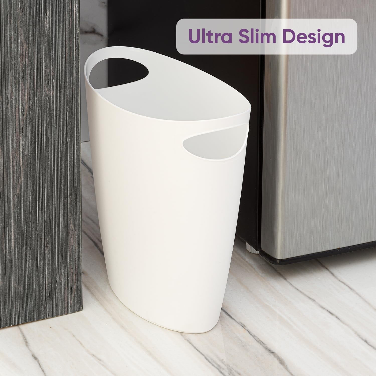 Superio Slim Bathroom Trash Can 2 Gallon Plastic Small Compact Waste Basket for Bedroom, Dorm, Under Office Desk, Narrow Portable RV Dustbin, 4 Grey