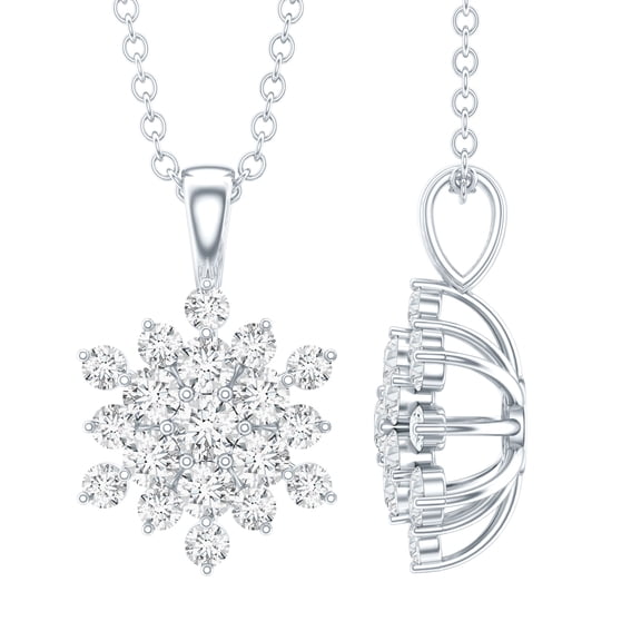 Rosec Jewels Lab Grown Diamond Cluster Flower Pendant with Chain (EF-VS Quality) - Ready to Gift for Anniversary, 925 Sterling Silver