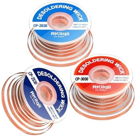 3pcs Solder Wick Braid with Flux, Upgrade Desoldering Wick (0.08/0.1/0.12in, 10ft Each) No Clean Low Residue Soldering Wick, Coated Braid for Electronics Component Repair, PCB Circuit Board$$