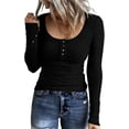 thumbnail image 1 of Camisetas Henley de manga larga para mujer, camisetas ajustadas con botones y cuello redondo, camisas de punto acanalado, 1 of 3