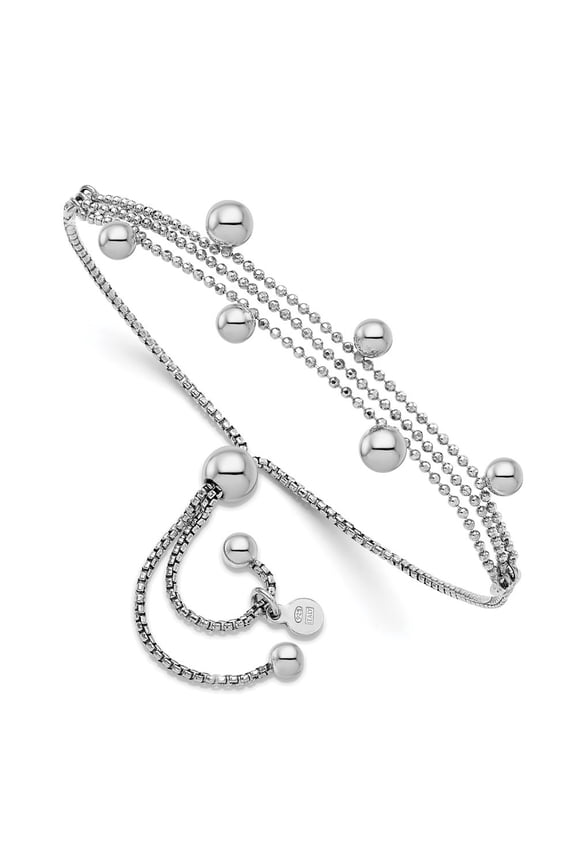Diamond2Deal 925 Sterling Silver Rhodium-plated Beaded Multi-strand Box Chain Bolo Bracelet for Women