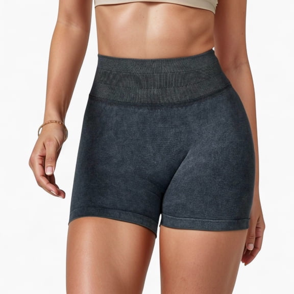 Women's Ribbed Seamless Biker Shorts with Stretch Fabric and Smooth Fit - Medium, Black