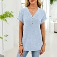 thumbnail image 4 of PNTUTB Women's Casual Solid Color Ribbed V Neck Button Front Loose Comfortable Short Sleeve T Shirts, 4 of 6