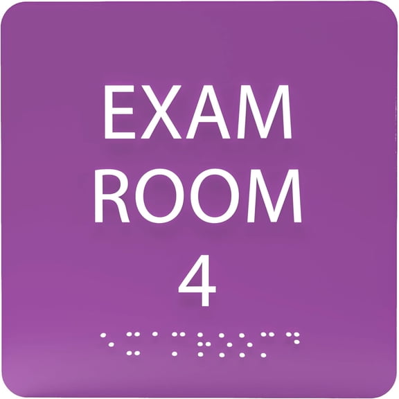 ADA CENTRAL SIGNS - 6" X6" Exam Room 4 Sign - ADA Compliant Tactile Graphics Grade 2 Braille Text Acrylic Wall Signs - Educational Institution Directional Assistance Test Center Door Sign for Schools