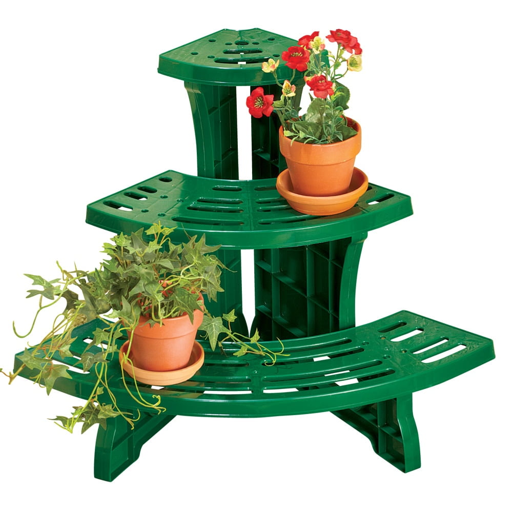 Versatile 3 Tier Corner Plant Stand, Green by Collections Etc