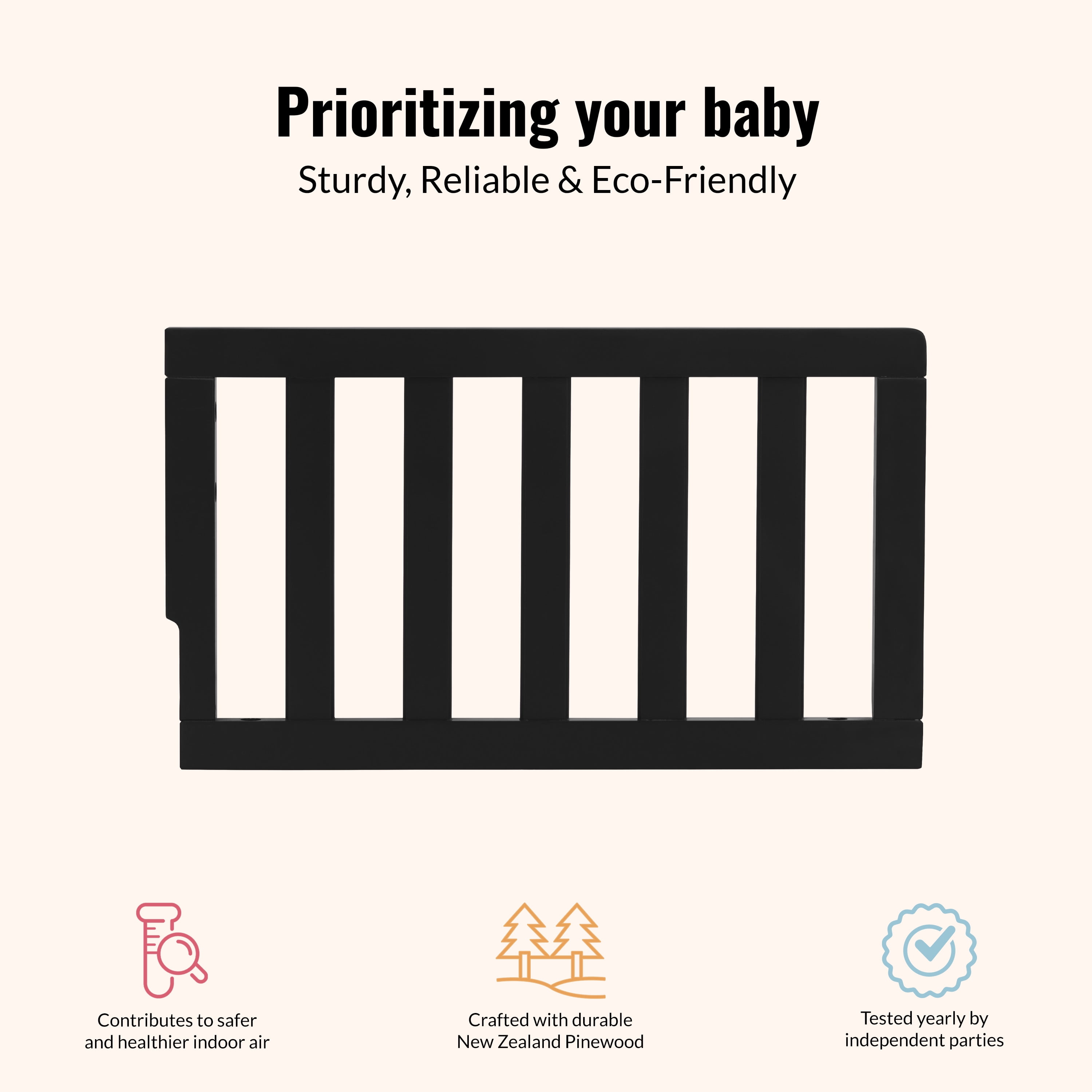 Dream On Me Convertible Crib Toddler Guard Rail in Black, Converts Cribs to Toddler Beds