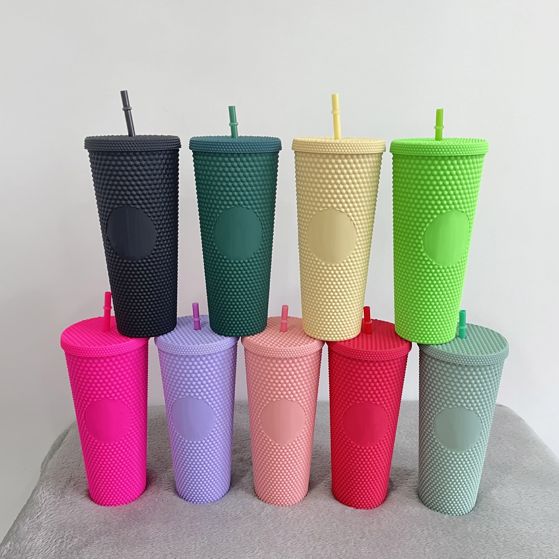 Happon 1 Pc Studded Tumbler with Lid & Straw, Plastic Cup for Iced