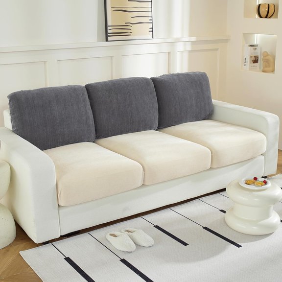 Couch Cushion Covers L Shaped Sectional, 3PC Back Covers, Dark Grey | Softer Chenille Large Backrest Sofa Covers Washable, Non-Slip Individual Stretch Couch Cover