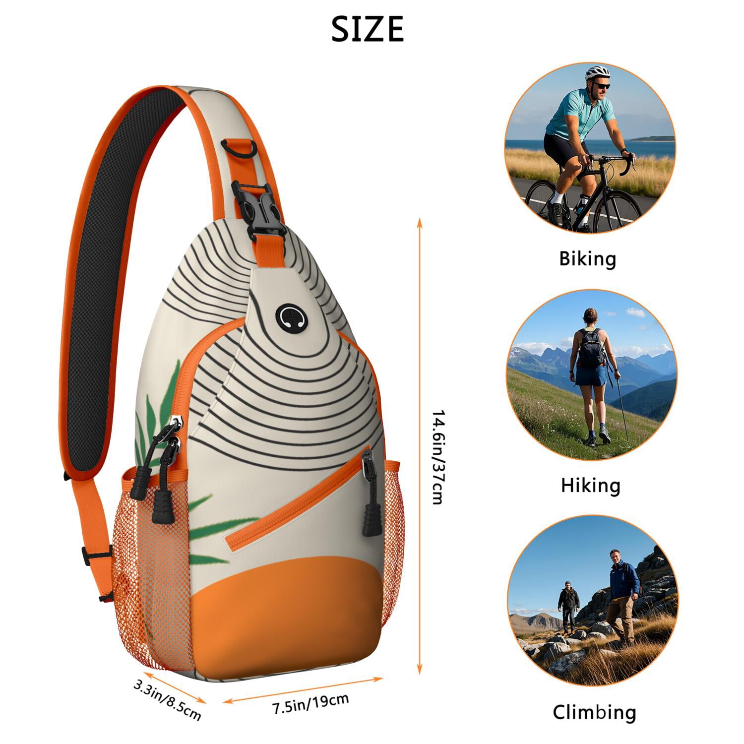 Abstract Print Crossbody Sling Bag Anti-Theft Travel Chest Backpack for Hiking, Biking & Commuting Spacious & Durable Boho Chic Bag