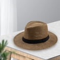thumbnail image 2 of Breathable Straw Trilby Homburg Hat for Women and Men, Summer Beach Sun Hat with Wide Brim and Flat Brim Option, Unisex Panama Cowboy Cap for Party Costume and Outdoor Activities,Coffee, 2 of 9